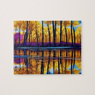 Goldener Herbstwald am Wasser