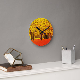 Goldener Herbstwald Runde Wanduhr