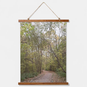 Goldener Herbstwaldweg Wandteppich Mit Holzrahmen