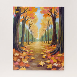 Goldener Herbstwaldweg Warme Wasserfarbenblätter