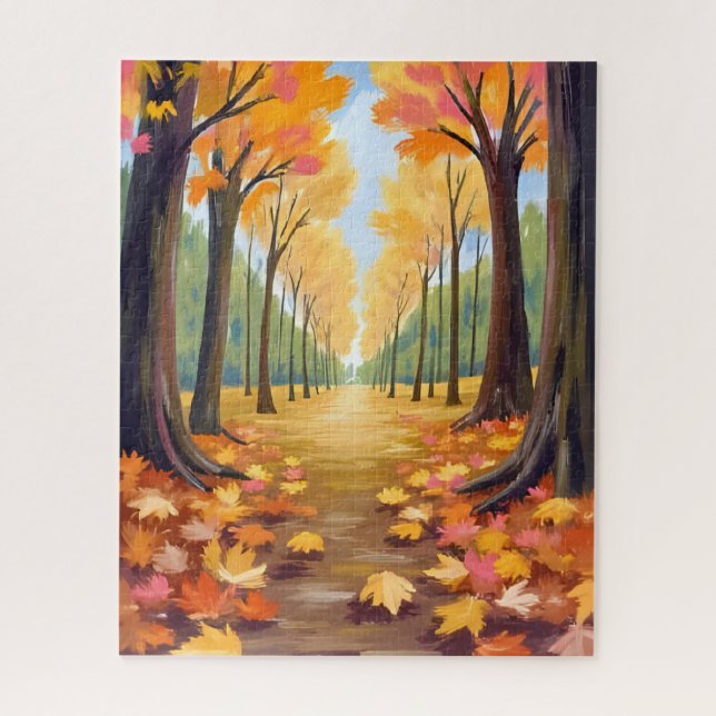 Goldener Herbstwaldweg Warme Wasserfarbenblätter (Vertikal)
