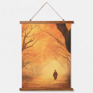 Goldener Herbstzen Wandteppich Mit Holzrahmen