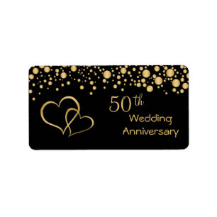 Goldener Herzen 50. Hochzeitstagaufkleber Adressaufkleber