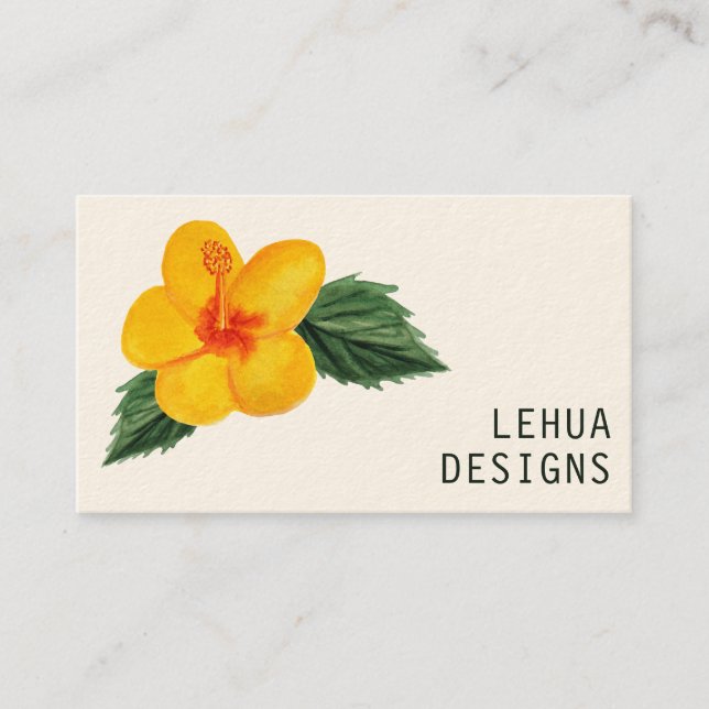 Goldener Hibiskus Watercolor Einzigartiges Design Visitenkarte (Vorderseite)
