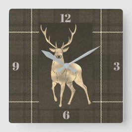 Goldener Hirsch kariert Große Wanduhr
