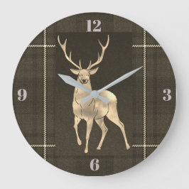Goldener Hirsch kariert Große Wanduhr