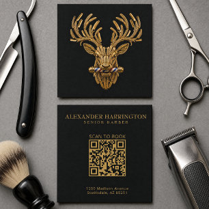 Goldener Hirsch Rasiermesser Friseursalon-Logo Fri Quadratische Visitenkarte