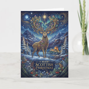 Goldener Hirsch Schottische Weihnachtskarte Karte