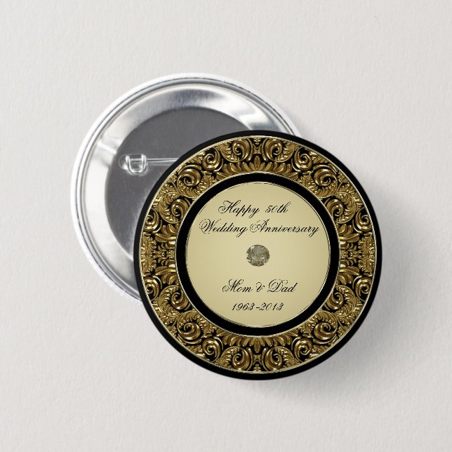 Goldener Hochzeitstag-Knopf Button (Vorne & Hinten)