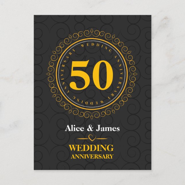 Goldener "Hochzeitstag" personalisiert Postkarte (Vorderseite)