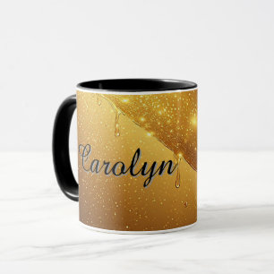 Goldener Honig tropft Nahaufnahme mit funkelnder F Tasse
