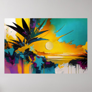 Goldener Horizont – Abstrakter tropischer Sonnenun Poster