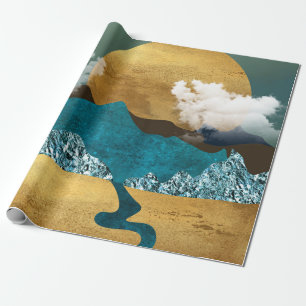 Goldener Horizont mit blauen Bergen Geschenkpapier