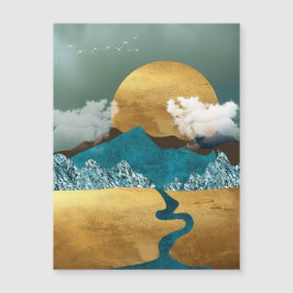 Goldener Horizont mit blauen Bergen Magnetkarte