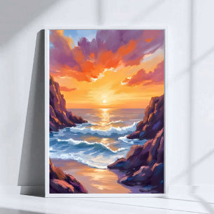 Goldener Horizont Ozean Gelber Sonnenuntergang W Poster
