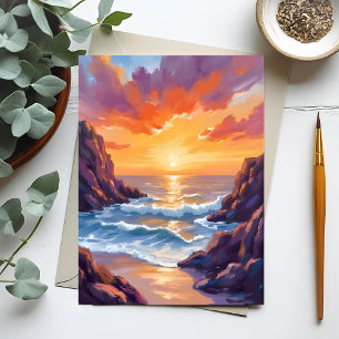 Goldener Horizont   Ozean Gelber Sonnenuntergang W Postkarte
