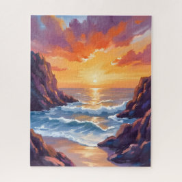 Goldener Horizont | Ozean Sonnenuntergang Aquarell
