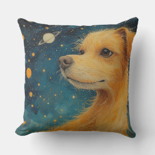 Goldener Hund schaut auf den Sternenhimmel Kissen