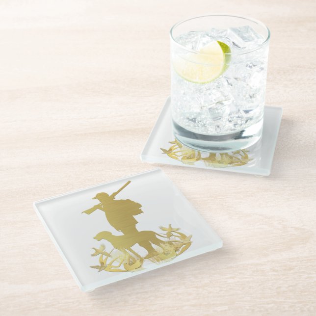 Goldener Jäger Glasuntersetzer (Schrägansicht)