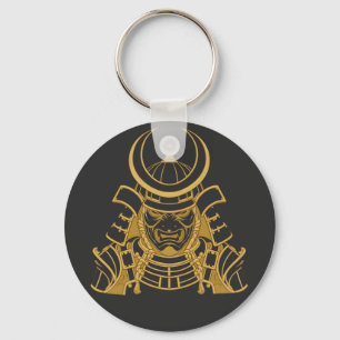 Goldener japanischer Samurai-Kabuto-Helm und Mempo Schlüsselanhänger