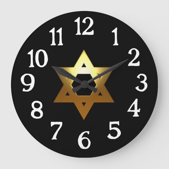 Goldener jüdischer Star-Hintergrund Große Wanduhr (Vorderseite)