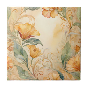Goldener Jugendstil mit zarter Blume Fliese