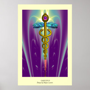 GOLDENER KADUZEUS Arzt ,Medizinisches Symbol Lila Poster