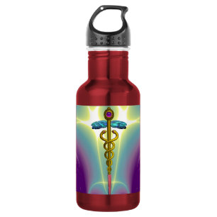 GOLDENER KADUZEUS MEDIZINSYMBOL EDELSTAHLFLASCHE