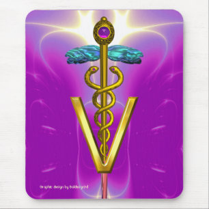 GOLDENER KADUZEUS VETERINÄR SYMBOL / Rosa Lila Mousepad