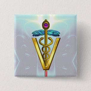 GOLDENER KADUZEUS VETERINÄR SYMBOL / Türkis Weiß Button
