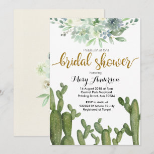 Goldener Kaktus Bridal Dusche Einladung Sukkulent
