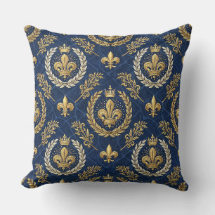 Goldener Kamm-Blau-Samt-Royal-Damask-Designmuster Kissen