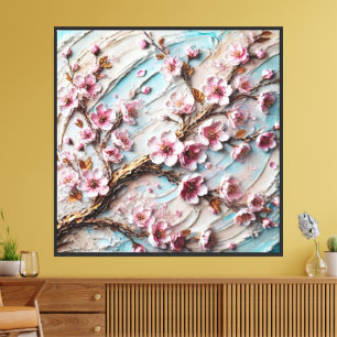 Goldener Kirschblütenzweig Florale Wandkunst Leinwanddruck