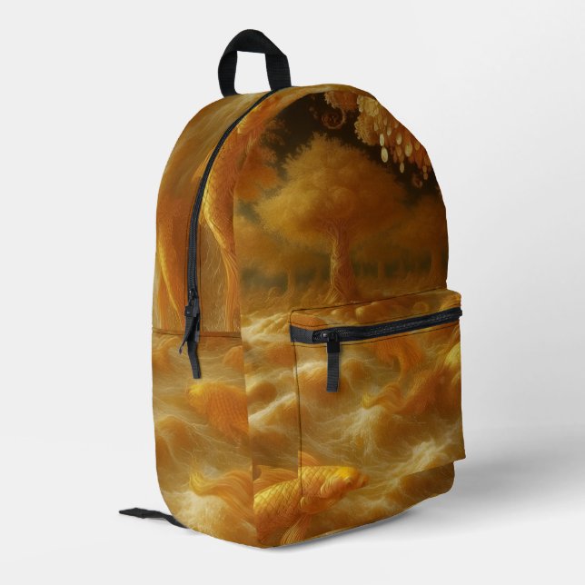 Goldener Koi  Bedruckter Rucksack (Rückseitige Ecke links)
