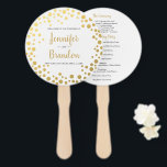 Goldener Konfetti-Fan Fächer<br><div class="desc">Gold Konfetti rund Hochzeitsprogramm Fan. Für weitere Anpassungen klicken Sie bitte auf den Link "Weitere Anpassung" und verwenden Sie unser Design-Tool, um diese Vorlage zu ändern.</div>