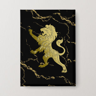 Goldener Königslöwe Schwarzer Marmor Button