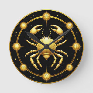 Goldener Krebs Kosmischer Tierkreis Runde Wanduhr