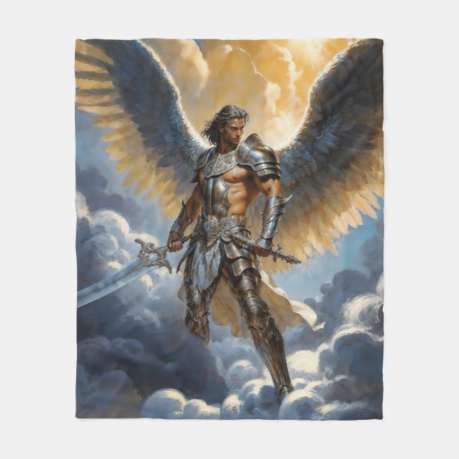 Goldener Krieger des Erzengels Michael vom Himmel Fleecedecke (Vorderseite)