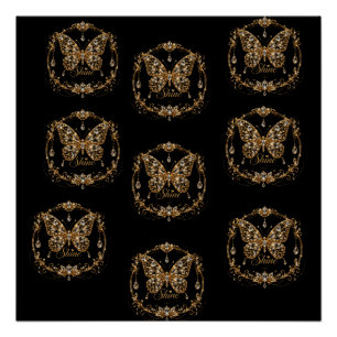 Goldener Kristall-Schmetterling Schimmer Luxus-Sch Poster