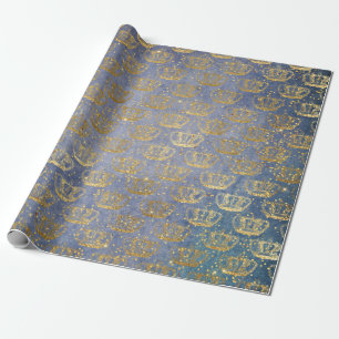 Goldener Kroneconfetti-königlicher grauer blauer Geschenkpapier