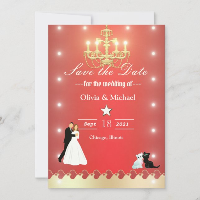 Goldener Kronleuchter Save The Date (Vorderseite)