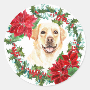 Goldener Labrador Poinsettia Waterfront Runder Aufkleber