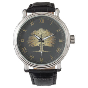 Goldener Lebensbaum (Eiche) Armbanduhr