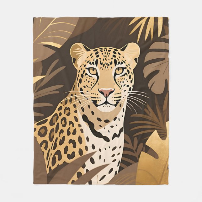 Goldener Leopard Dschungel Boho Wildnis  Fleecedecke (Vorderseite)