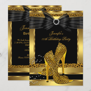 Goldener Leopard High Heel Schuh Schwarze Geburtst Einladung