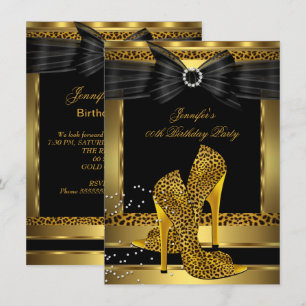 Goldener Leopard High Heel Schuh Schwarze Geburtst Einladung