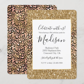 Goldener Leopard Print Glitzer personalisiert Einladung