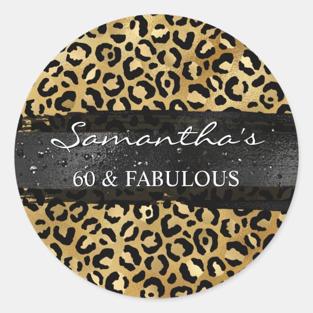 Goldener Leopard Schwarzer Brush Stroke 60 & Fabul Runder Aufkleber (Vorderseite)