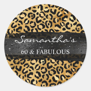 Goldener Leopard Schwarzer Brush Stroke 60 & Fabul Runder Aufkleber