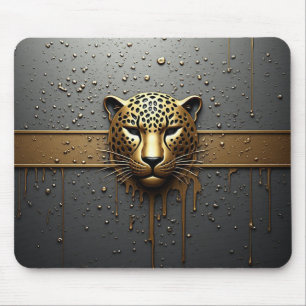 Goldener Leopardenkopf im metallischen Tropfenstil Mousepad